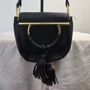 Steve Madden Crossbody Bag Faux Leather Fringe Tassels Black 10" x 9" x 3"
